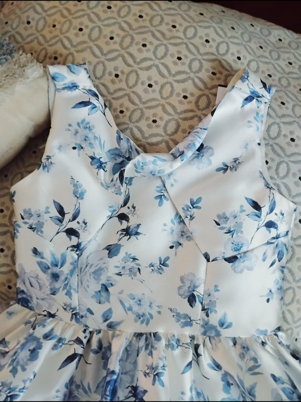 Bonnie Jean White Dress with Blue Floral Print